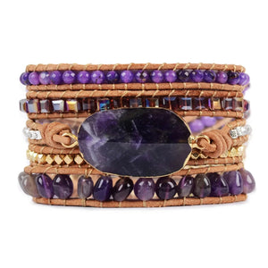 Amethyst leather wrap bracelet