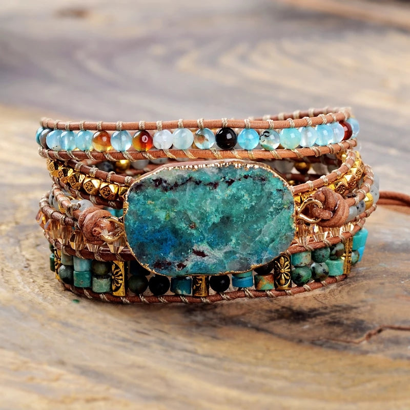 Gemstone leather wrap bracelet