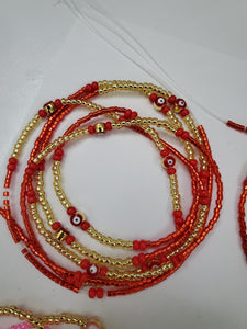 Red evil eye waist beads