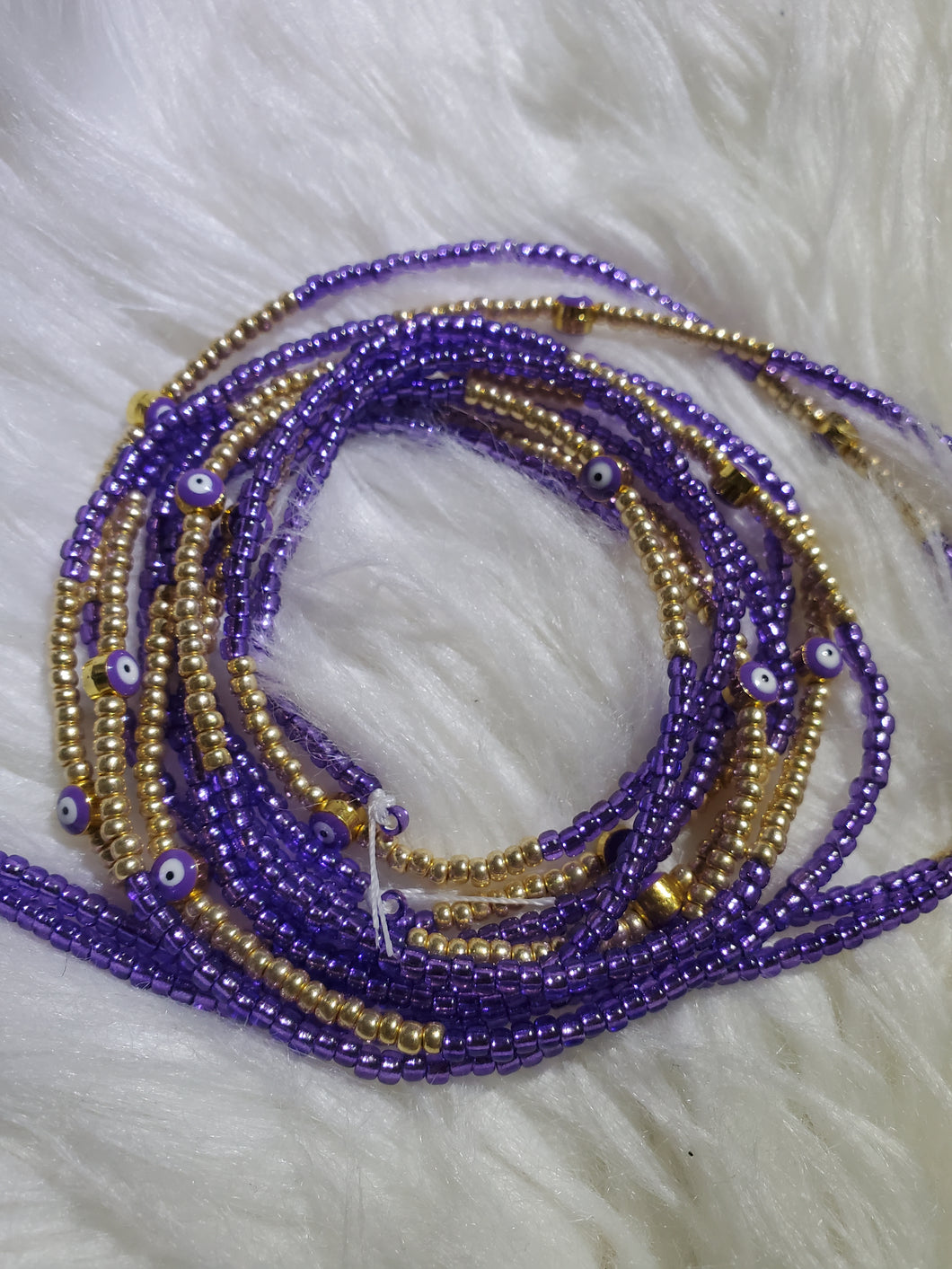 Purple evil eye waist beads